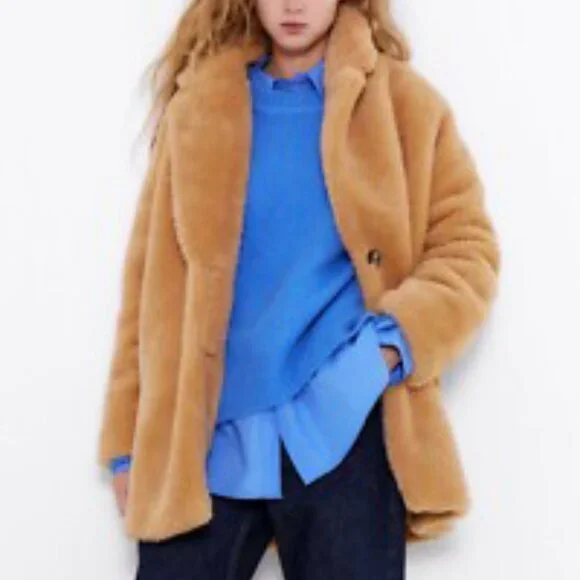 💋GORGEOUS!💋 ZARA FAUX FUR COAT IN LIGTH CAMEL - Picture 4 of 15